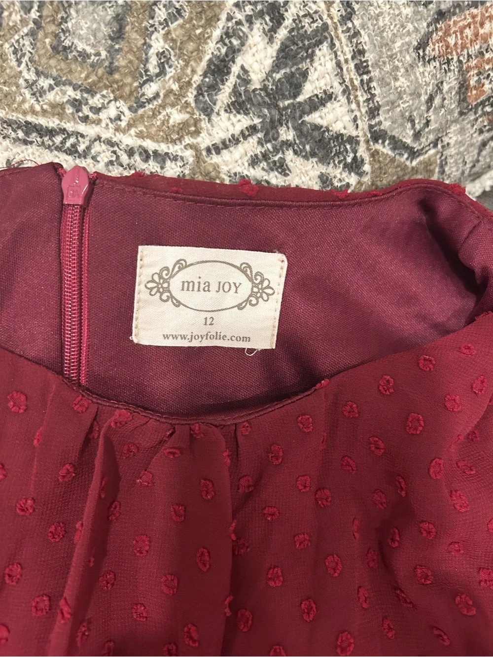Mia Joy Joyfolie Burgundy Swiss Dot Ruffle Dress Size 12 - Picture 4 of 9